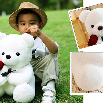Teddy Bear Plush Stuffed Animal,Cute Teddy Bear with Rose,Sweet Rose Bear Gift for Your Loved One, Teddy Bear for Girlfriend Kids Birthday, Valentine, Christmas(13.7 inches, White)