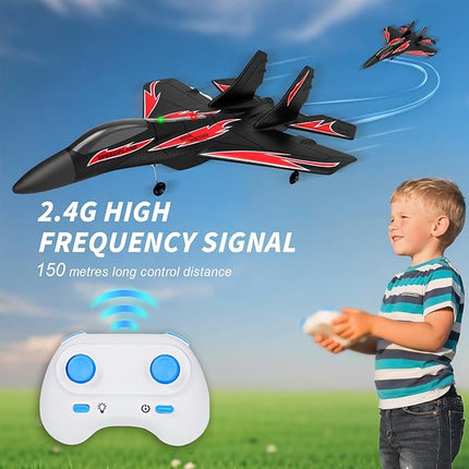 Foam Remote Control Wireless Airplanes RC Planes, Remote Control Fighter Toys, 2CH 2.4Ghz RC Fighter Jet with Light, Hobby Rc Airplanes Easy to Fly for Kids Boys Adults(Black)