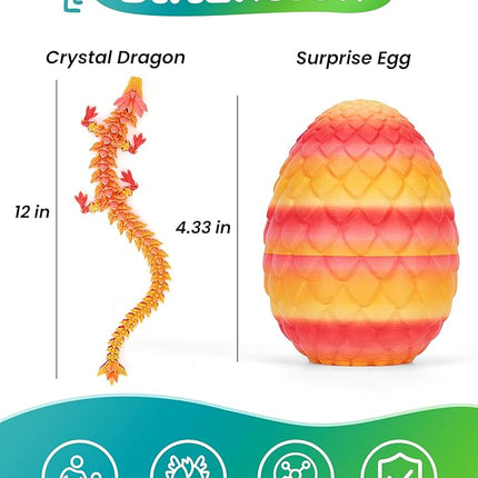 12 Inch 3D Printed Dragon - Mystery Surprise Egg with Flexible Articulated Dragon Inside, Cool Dragons Toys for Boys Kids Age 5-7