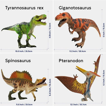 4 PCS Jumbo Dinosaur Toys for Kids 3-5 Realistic Dinosaur Figures with Movable Parts & Learning Cards- Big Dino Toys for Kids 5-7 Ideal Gift for Toddlers Boys Girls Ages 3+