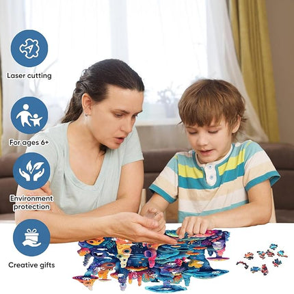 Wooden Puzzles for Adults 200 Pieces, Coral Ocean Jigsaw Puzzles, Unique Shape Adult Puzzles, Irregular Wood Puzzles Creative Gift for Adults Family Game(11x11.2 in)