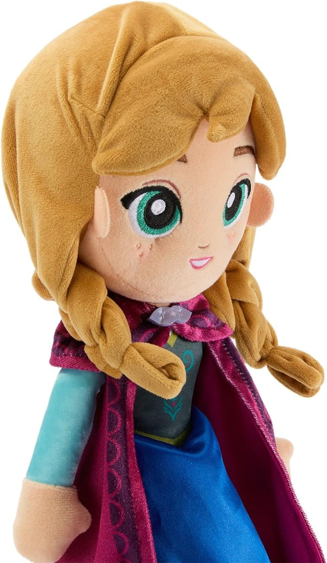 Disney Store Official Anna Plush Doll - 14 Inch Disney Plush with Velour Cape with Decorative Printed Filigree & Foam Clasp, Satin Dress, Boots & Embroidered Features - Frozen Toys for Girls