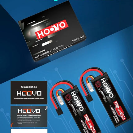 HOOVO 2S Lipo Battery 7.4V 7200mAh 100C RC Lipo Battery Pack Hard Case with TR Plug Compatible with 1/8 and 1/10 RC Truck Vehicles RC Car Truggy Buggy Racing Models-2 Pack