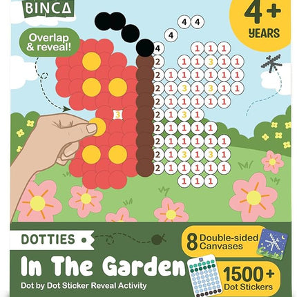 BINCA Dotties Dot Art Activity Kit, 1500+ Stickers, 8 Garden Animals Mess-Free Activities, DIY Dot Sticker Art for Toddlers, Kids Travel Activities, Craft Kits & Gifts for Boys & Girls Ages 4,5,6,7