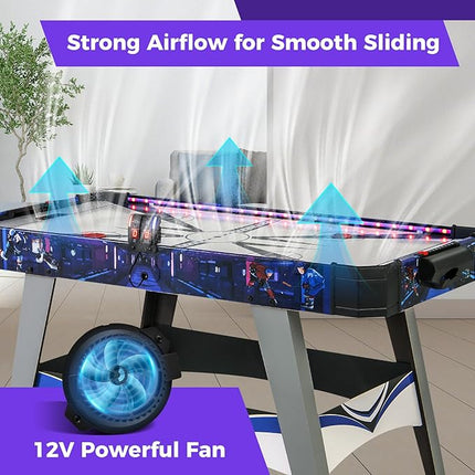 Goplus 54" Air Hockey Table, Hockey Game Table w/LED Scoreboard, Lights, 2 Pucks, 2 Pushers, Powerful 12V Motor, Indoor Powered Arcade Style Table for Kids Adults, Game Room, Home, Office