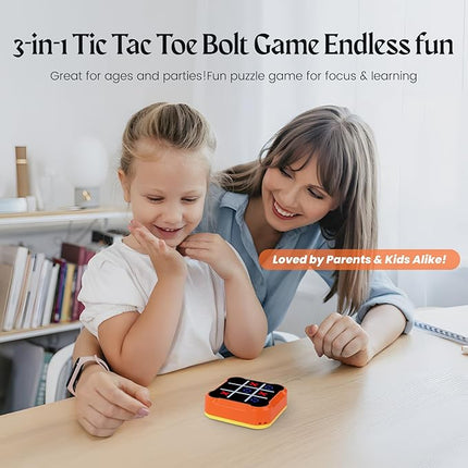 Tic Tac Toe Game, 4 in 1 Handheld Educational Game Machine, Electronic Tic Tac Toe Game for Education and Memory Growth, Home, Toy Board Game for Kids and Adults (Orange)