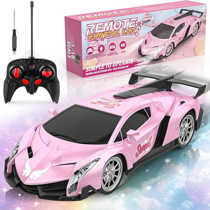 Growsland Remote Control Car for Girls, 1:18 Pink RC Cars Toys for Kids Girl Electric Vehicle Toy Car Hobby Racing Car with Lights & Controller, Birthday Gifts for Girl Boys Age 3 4 5 6 7 8 9 Year Old