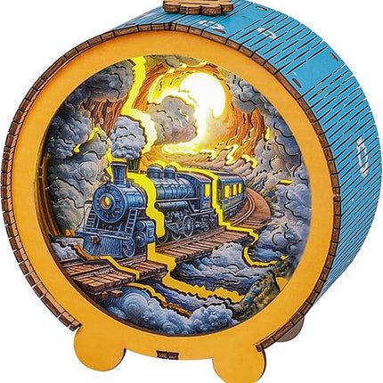 3D Puzzle Nightlight-DIY LED Light Wooden Puzzle-Art Lamp and Craft Kits for Kids and Adults-Birthday Gifts Toys-Home Desk Decor Family Game (Steam Train)