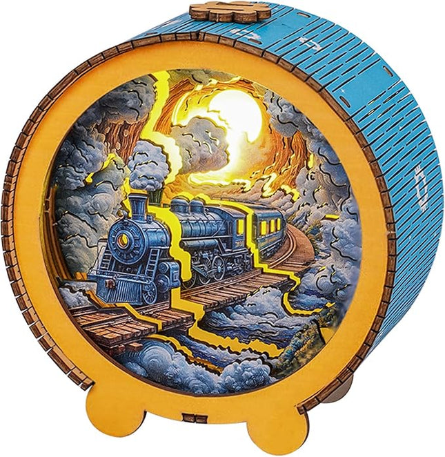 3D Puzzle Nightlight-DIY LED Light Wooden Puzzle-Art Lamp and Craft Kits for Kids and Adults-Birthday Gifts Toys-Home Desk Decor Family Game (Steam Train)