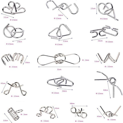 Ahyuan Metal Wire Puzzles Set of 16 Large Thick IQ Test Mind Games Toys Brain Teaser Puzzles Metal Wire Magic Trick Toy Metals IQ Puzzle Fidget Toys Party Favors for Kids Adults Challenge (Silver)