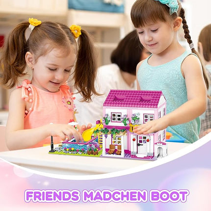 Pink Girls Summer Villa Friends Building Set Compatible with Lego Friends Construction Educational Toy for Kids Age 8-12 and Up 1018 PCS