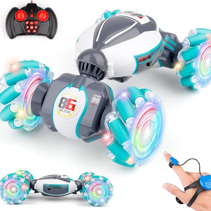 PREPOP Gesture Sensing RC Stunt Car, Birthday for Age 6 7 8-12 13+ Year Old Boys - Cool Toys for Kids, Hand Controlled Remote Control Twist Vehicle with Lights & Music, 4WD Rotating