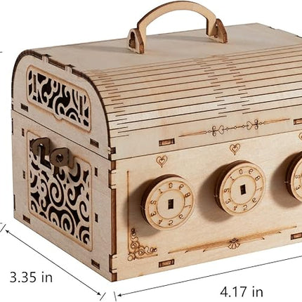 3D Wooden Puzzle DIY Treasure Box Model Building Kits Brain Teaser Educational Toy Birthday Gift for Adults and Kids Age (Treasure Box)