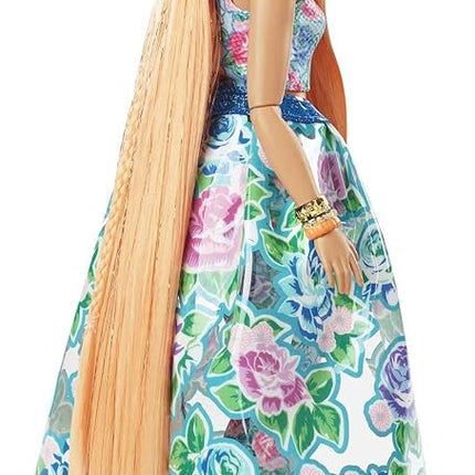 Barbie Extra Fancy Fashion Doll & Accessories with Curvy Shape & Orange Hair in Floral 2-Piece Gown with Pet Kitten