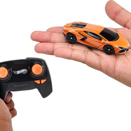 Hot Wheels RC Toy Car, Remote-Control Lamborghini Revuelto in 1:64 Scale, Recharge with USB Cable, Races & Stunts On- and Off-Track with Turbo Boost