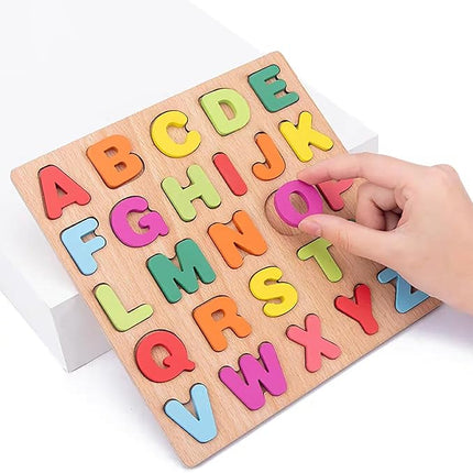 Wooden Puzzles for Toddlers, 2pack Alphabet Shape Puzzles for Kids Wooden Montessori Toddler Alphabet Number Shape for Kids 3 Years Old Boys & Girls