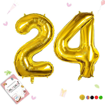 Smlpuame 40 inch Number Balloon 0-9 Gold Large Number 24 Balloons,Digital Balloons for Birthday Party Celebration Decorations Supplies, Helium Foil Number Balloons for Wedding Anniversary
