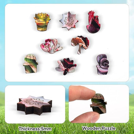 delobil Succulent Bouquet Wooden Puzzles for Adults, 500 Pieces Mandala Round Jigsaw Puzzles, Royal Size Unique Shaped Liberty Wood Puzzle Gift for Kids, Family Game 16.7'' x 16.3''