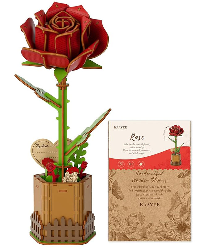 KAAYEE 3D Puzzles for Adults Flower - Rose, Wooden Flowers Model Kit Set DIY Crafts to Build, Mother's Day/Botanical Collection/Ideal Creative Gift Ideas/Housewarming