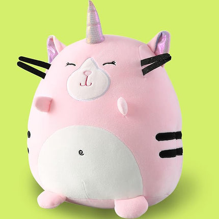 Marsjoy 8" Pink Caticorn Plush Pillow Toy Squishy Stuffed Animal Plushie Cute Cat Unicorn Huggable Toy Kawaii Soft Cushion for Girl Kid Birthdays Christmas