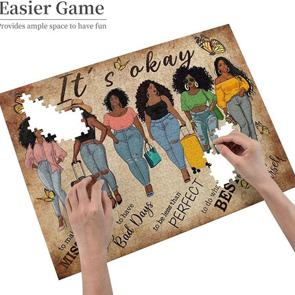 African American Jigsaw Puzzles 500 Pieces for Adults, Black Woman with Self-Love Affirmations, Empowering Wooden Puzzle for Stress Relief & Home Decor