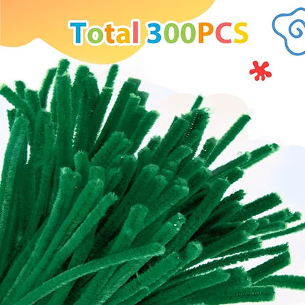 Caydo 300 Pieces Dark Green Pipe Cleaners Craft Supplies Chenille Stems for DIY Craft Projects St. Patrick's Day Decorations, 6mm x 12inch