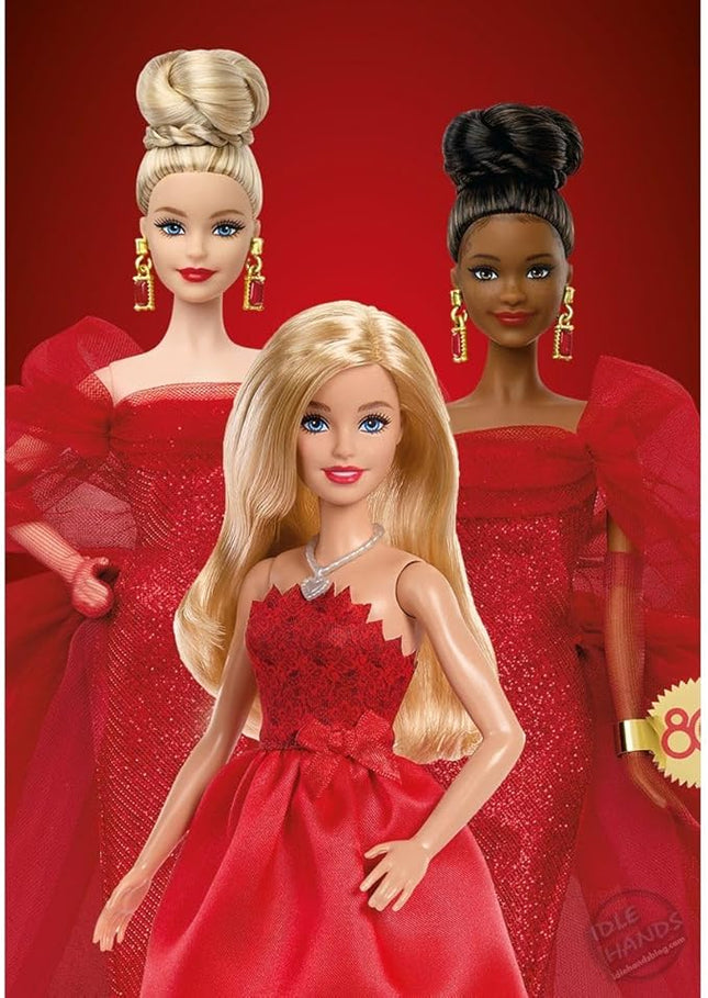 Barbie Mattel 80th Anniversary Ruby-Red Celebration Blonde Fashion Doll Wearing Red Dress with Silvery Shoes & Necklace, Collectible Toy