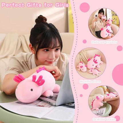 SQEQE Weighted Axolotl Plush Toy, Pink Axolotl Stuffed Animals Cute Plush Pillow, Cute Weighted Stuffed Animals Gifts for Girls & Boys Pink 9.8 Inch, 0.8 Lbs