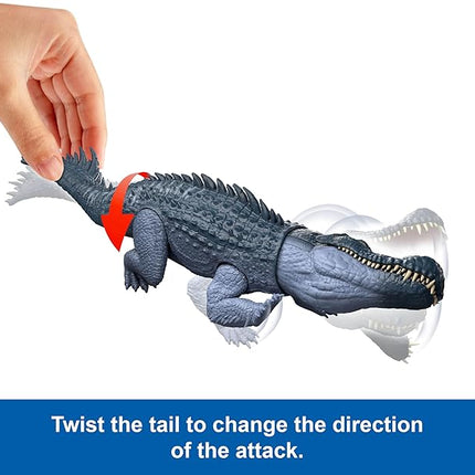 Mattel Jurassic World Rebirth Gigantic Thrashers Dinosaur Figure, Purussaurus Large Species Toy, 2 Rampage Attacks, Digital Play