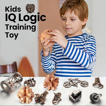 Syhood 14 Pcs Metal Brain Teaser Puzzles Ring Interlock Logic Puzzle Metal Wooden IQ Education Games Lock Challenging Gift for Adults Kid Office Party Table Toys(Classic)