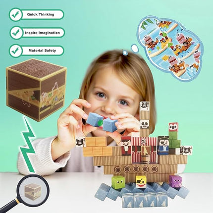 Magnetic Blocks Pirate Ship Magnet Cubes 100Pcs Montessori Building Block Sets STEM Sensory Construction Toys for Boys Girls Ages Kids 3-12 Birthday Party Gifts