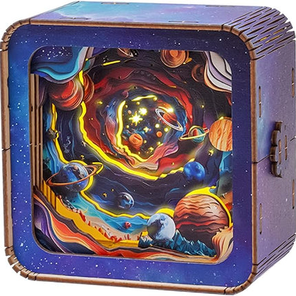 3D Puzzle Nightlight-DIY LED Light 3D Universe Jigsaw Wooden Puzzle-Art Lamp and Craft Kits for Kids and Adults-Birthday Gifts Toys-Home Desk Decor Family Game