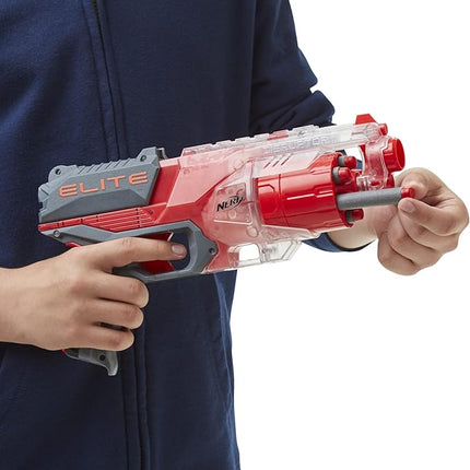 NERF Elite Disrupter Blaster - 6-Dart Rotating Drum, Slam Fire, Translucent Red (Amazon Exclusive)