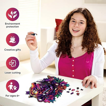 Wooden Puzzles 500 Pieces, Tiger Animal Puzzles for Adults Royal Unique Shape Adult Puzzles, Irregular Wood Puzzles Best Gift for Adults and Kids Family Game (13.8x17.4 in)