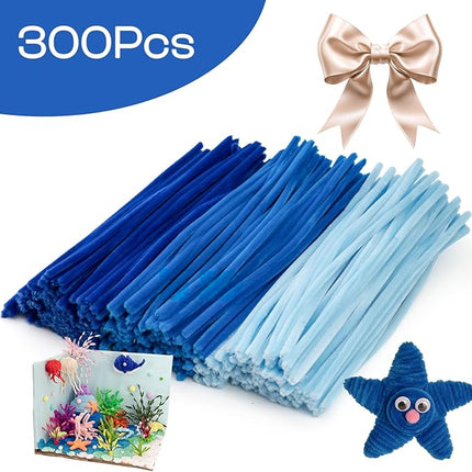 Caydo 300 Pieces Blue Pipe Cleaners, Thick Fluffy Chenille Stems, Pipe Cleaner Crafts for Arts & Crafts, Perfect for Making Animals, Flowers, and Valentine's Day Decorations