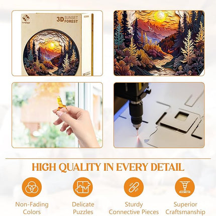 Wooden Puzzles for Adults, Wooden Jigsaw Puzzles for Adults Kids, 3D Sunset Forest Unique Shaped Wood Puzzles Adult, Creative Birthday Gifts for Friends Family Game (11.4 * 11.4in 200pcs)