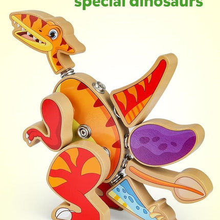 Coogam Dinosaur Snap Together Building Toys, Wooden Take Apart Dinosaur Playset, STEM Montessori Educational Fine Motor Skill Toy Gift for 3 4 5 Years Old Kids
