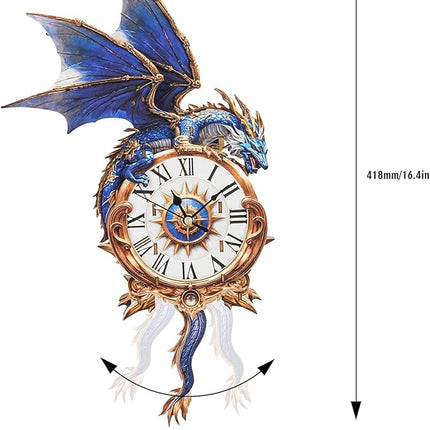 3D Wooden Puzzles for Adults Blue Dragon Clock - Model Building Kit Clock Puzzle Creative Craft Gift Home Deco for DIY Enthusiasts, Brain Teaser Building Set Birthday Gifts