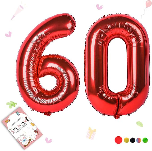 Smlpuame 40 inch Number Balloon 0-9 Red Large Number 60 Balloons,Digital Balloons for Birthday Party Celebration Decorations Supplies, Helium Foil Number Balloons for Wedding Anniversary