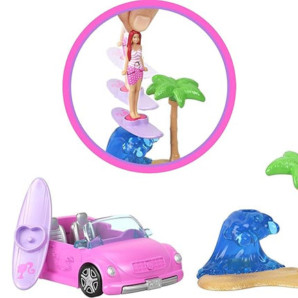 Barbie Mini BarbieLand 4-Pack Doll & Toy Vehicle Set with 4 1 1/2-inch Dolls & 4 Iconic Toy Vehicles with Color-Change Surprise