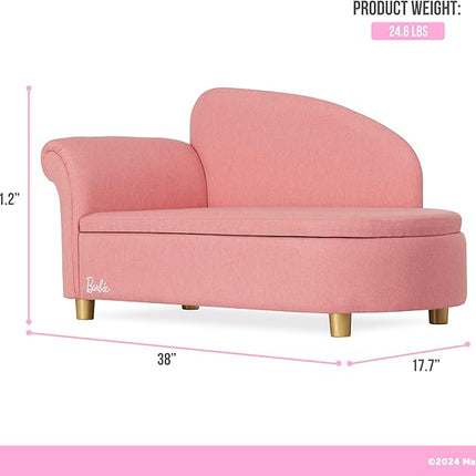 Evolur Barbie Dream in Pink Chaise Lounge, Wrapped in Soft & Durable Linen Upholstery, Ample Storage Below The seat, Comfortable Rolled arm Rest with Stylish Raised Back Rest