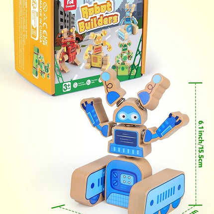 Coogam Fine Motor Building Robot Blocks for 3 4 5 Years Old Kids, Wooden Snap Together Builders, STEM Take Apart Robot Playset, Educational Learning Toy Gift for Boys Girls