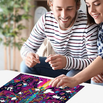 Wooden Jigsaw Puzzle for Adults - Challenging 300 Piece Puzzle with Cool Shapes - Spaceship Rocket Puzzle - Mind Bending Brain Teaser Collection (Galactic Gear)