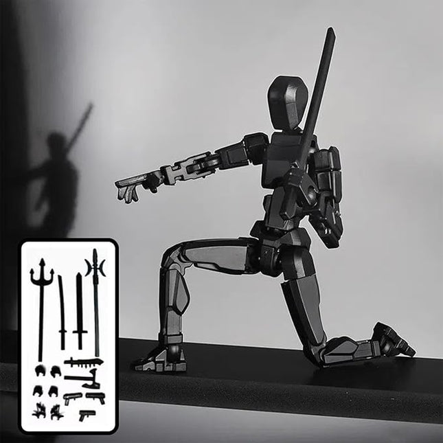 4-Pack Mini Action Figures Set - Assembled Robot Anime Figures with Movable Joints - Fidget Toys for Boys and Girls (Grey, Transparent, Blue, Black)