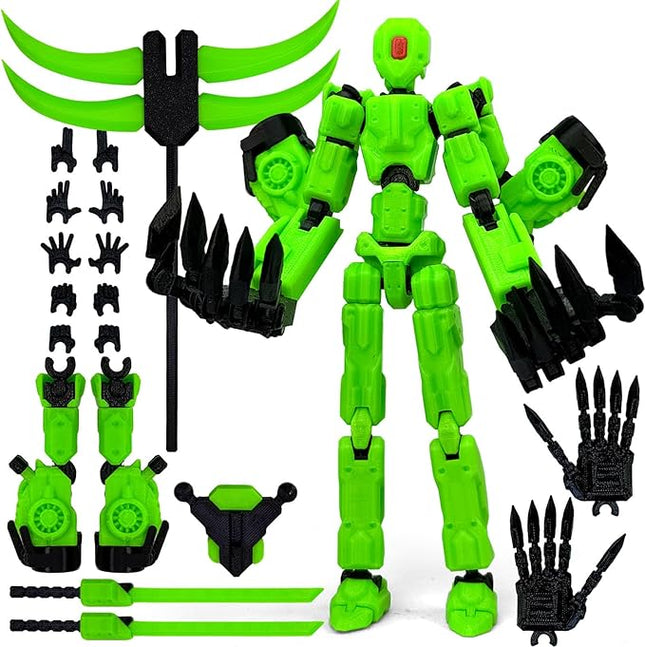 5.5Inch T13 Action Figure Assembly Completed, T13 3D Printed Action Figure Multi-Jointed Movable Robot Set,Collectors Desktop Decorations for Game Lovers Toys (Green)