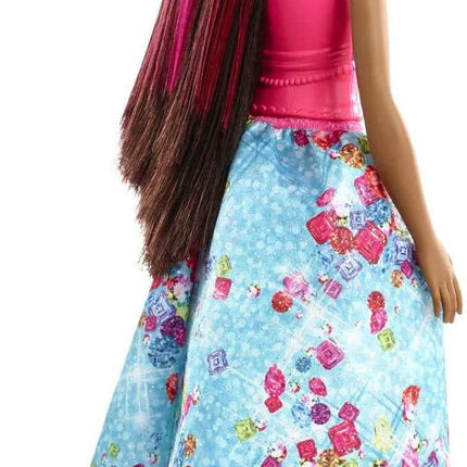 Barbie Dreamtopia Royal Fashion Doll & Accessory, Brunette with Pink Hairstreak Wearing Removable Blue Skirt & Headband