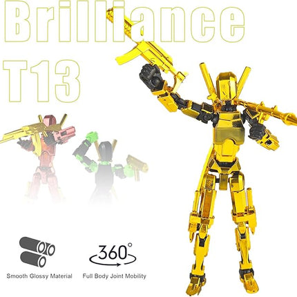 Assembly Completed T13 3D Printed Action Figures,Dummy 13 Robot 13 Movable N13 Action Figure, Lucky 13 Gift for Collectors Desktop Decorations for Game Lovers Toy(Metallic Color)