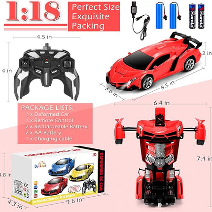 Dolanus Remote Control Car - Transform Robot RC Cars Contains All Batteries: One-Button Deformation and 360 Degree Rotating Drifting, Present Christmas Birthday Gift for Boys/Girls