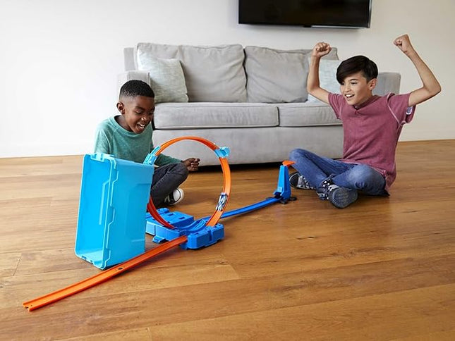 Hot Wheels Toy Car Track Set, Track Builder Multi Loop Box Playset & 1:64 Scale Car, 10 Feet of Components & Connectors to Create Builds, Storage