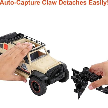 Matchbox RC Jurassic World Dominion Jeep Gladiator, 6-inch Dracorex Dinosaur Figure, Remote-Control Toy Car with Auto-Capture Claw